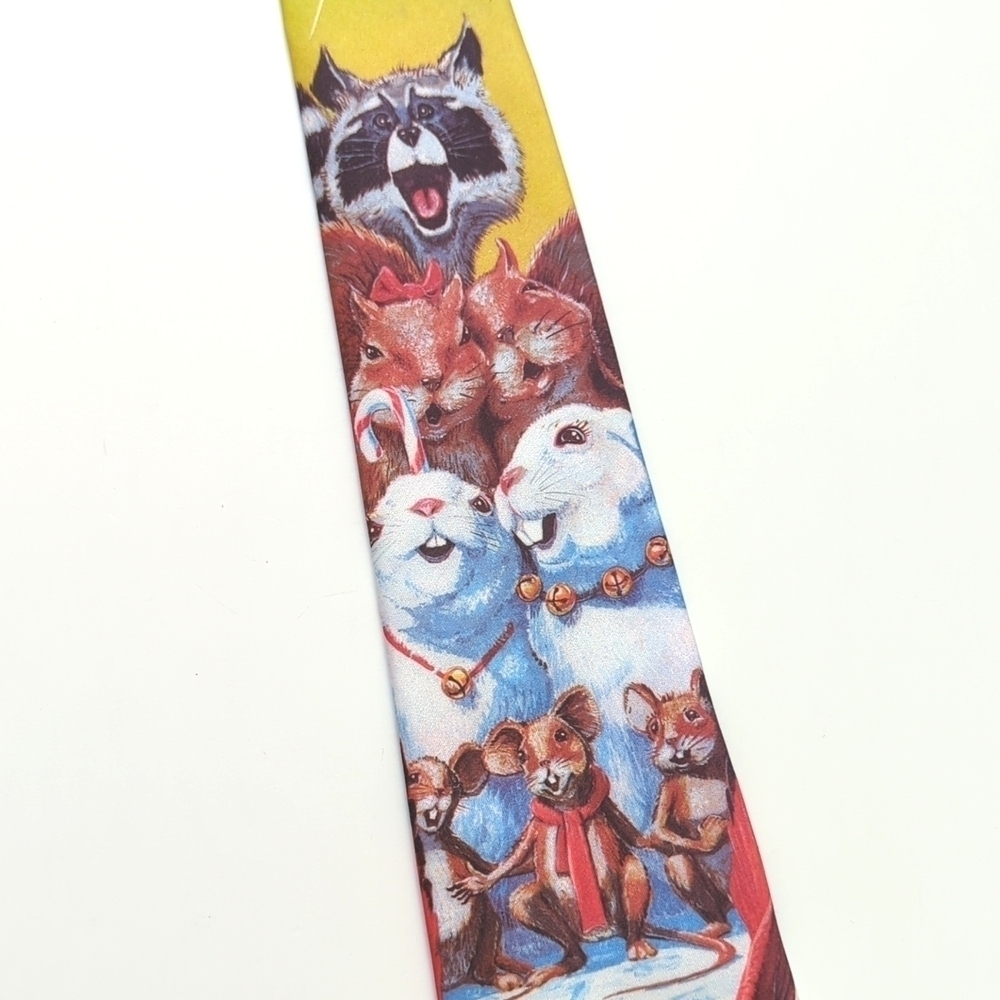 Ralph Marlin 1990 Vintage The Carolers Christmas Critters Illustrated Neck Tie - Picture 12 of 12